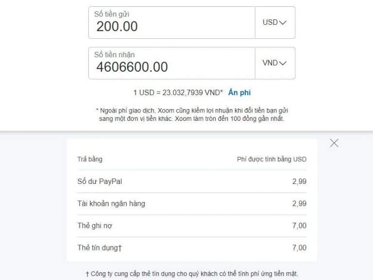Chuyển tiền về Việt Nam qua Xoom của Paypal